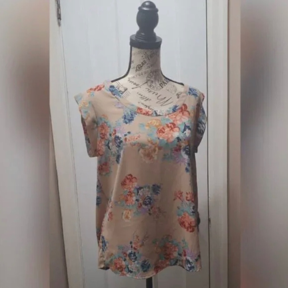 Pleione Floral Print Chiffon Blouse Top Size S